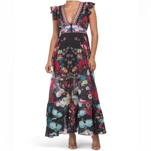 DALIA MACPHEE Floral Maxi Dress With Ruffle Sleeve Detail
